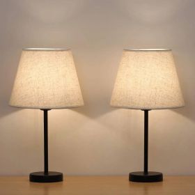 Set of 2 - Bedside Table Lamp with Cream Linen Shade and Black Base