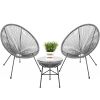 3 Piece Grey Oval Patio Rope Woven Chair Bistro Set