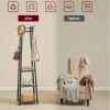 Modern Farmhouse Black Metal Coat Rack Entryway Hall Tree with Grey Wood Shelves