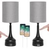 Set of 2 - Black Metal USB Table Lamp with Grey Linen Drum Shade