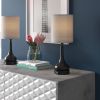 Set of 2 - Black Metal USB Table Lamp with Grey Linen Drum Shade