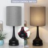 Set of 2 - Black Metal USB Table Lamp with Grey Linen Drum Shade
