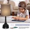 Set of 2 - Black Metal USB Table Lamp with Grey Linen Drum Shade