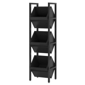 Black Industrial Farmhouse 3 Bin 36 Bottle Wine Rack Storage Display Shelf