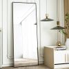 Black 64-inch Full Length Floor Mirror with Stand and Wall Mounting Holes