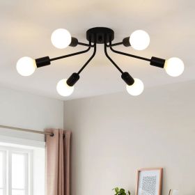 Black Mid-Century Modern 6-Light Flush Mount Sputnik Ceiling Light