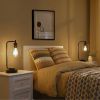 Set of 2 - Farmhouse Bedside Table Lamp Black Desk Light with USB Charging Ports