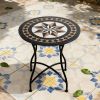 Round 24-inch Black Tan Mosaic Tile Star Pattern Bistro Table with Metal Legs