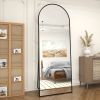 Black 64-inch Full Length Arched Floor Mirror with Stand and Wall Hanging Screws