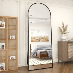 Black 64-inch Full Length Arched Floor Mirror with Stand and Wall Hanging Screws