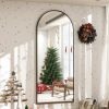Black 64-inch Full Length Arched Floor Mirror with Stand and Wall Hanging Screws