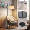 63-inch Black Modern Arc Floor Lamp with Beige Linen Drum Shade