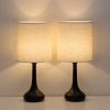 Set of 2 - Classic Black Metal Table Lamp with White Linen Drum Shade