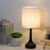 Set of 2 - Classic Black Metal Table Lamp with White Linen Drum Shade