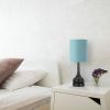 Set of 2 - Black Metal USB Table Lamp with Blue Linen Drum Shade
