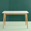 Modern 47 x 29 inch Mid-Century Dining Table in White and Natural Wood Finish