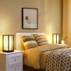Set of 2 - Modern Japanese Style USB Table Lamp with Beige Linen Shade