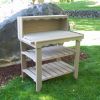 Outdoor Cedar Wood Potting Bench Bakers Rack Garden Storage Table in Grey