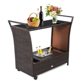Outdoor Sturdy Resin Wicker Serving Bar Cart Brown Rattan