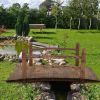 Solid Dark Wood 4-Ft Garden Bridge with Handrails