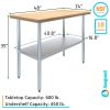 48 x 24 inch Wood-Top Heavy Duty Steel Utility Work Table Kitchen Island