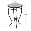Round Mosaic Tile Bistro Style Outdoor Patio Table with Metal Base
