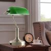 Traditional Bankers Desk Lamp Table Light with Green Glass Shade and USB Ports