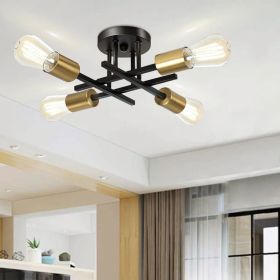 Gold/Black 4-Light Modern Flush Mount Sputnik Ceiling Light Fixture
