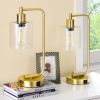 Set of 2 - Gold Farmhouse Bedside Table Lamp Desk Light with USB Charging Ports