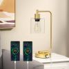 Set of 2 - Gold Farmhouse Bedside Table Lamp Desk Light with USB Charging Ports