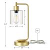 Set of 2 - Gold Farmhouse Bedside Table Lamp Desk Light with USB Charging Ports