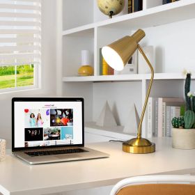 Gold Gooseneck Dimmable Desk Lamp with Touch Control and USB Charging Ports
