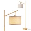 63-inch Gold Modern Arc Floor Lamp with Beige Linen Drum Shade