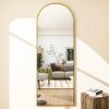 Gold 64-inch Full Length Arched Floor Mirror with Stand and Wall Hanging Screws