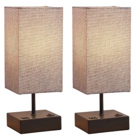 Set of 2 - Modern Rectangle Shape USB Table Lamp with Grey Linen Shade
