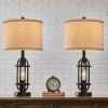 Set of 2 - Farmhouse Dimmable Touch USB Table Lamp with Beige Linen Drum Shade
