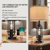 Set of 2 - Farmhouse Dimmable Touch USB Table Lamp with Beige Linen Drum Shade