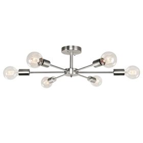 Modern 23-inch 6-Light Semi Flush Mount Sputnik Ceiling Light in Nickel Finish