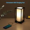 Set of 2 - Japanese Style USB Table Lamp with White Linen Shade and LED Bulbs