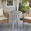 Round Ceramic Tile Outdoor Patio Bistro Table with Off White Metal Base