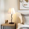 Modern S-Shaped Black Metal Table Lamp with Umbrella-style White Fabric Shade