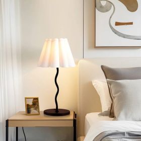 Modern S-Shaped Black Metal Table Lamp with Umbrella-style White Fabric Shade