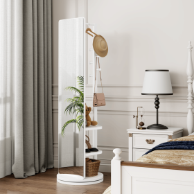 360° Rotating 69"x20" Multifunctional Full Length Mirror with Hook Storage Rack Coat Rack with Mirror Solid Wood Floor Mirror Bedroom Living Room Cl