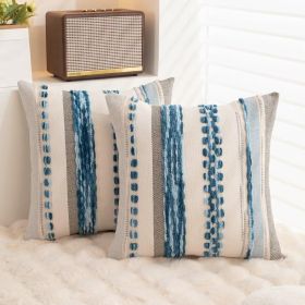 Boho Throw Pillow Covers 18x18 Set of 2 Farmhouse Decorative Cushion Case Striped Square Pillows Cover Chenille Pillow Cases Accent Neutral Pillo