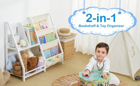 Kids Bookshelf Freestanding Large Capacity Metal Multi-Shelf Rack Organizer for Books for Playroom Children Room