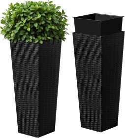 24" Resin Tall Planters for Outdoor Plants Set of 2, Large Taper Outdoor Planter Pots with 4 Drainage Holes, Without Trays