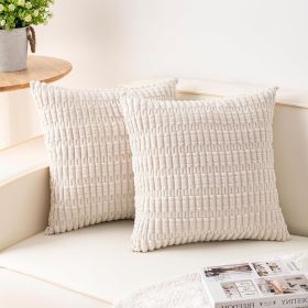 Pack of 2 Corduroy Decorative Throw Pillow Covers 18x18 Inch Soft Striped Pillow Covers Modern Farmhouse Home Decor for Sofa Living Room Couch Be