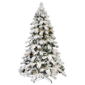 Artificial 5ft Flock LED-lit Christmas Tree with 375PE/PVC Mixed Branch Tips,Hinged Premium & Foldable Base for Indoor Holiday Decorating
