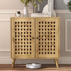 Storage Cabinet with 2 Basket Weave Wooden Doors, Coffee Bar Cabinet with Adjustable Shelves, Vintage Buffet Sideboard for Living Room, Hallway