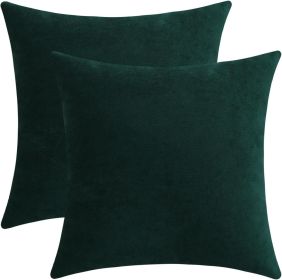 Hunter Green Cozy Soft Throw Pillow Covers, Army Green Decorative Chenille Square Couch Cushion Cases for Sofa Decor, Set of 2, 18 x 18 Inches